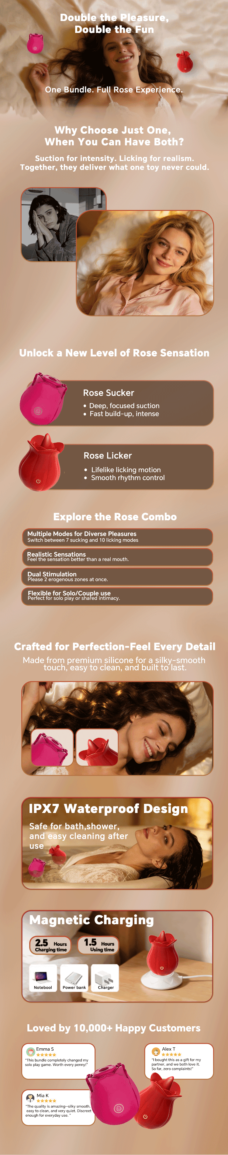 Rose Suction Massager Set with Extra Charging Cable detail 1